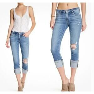 Joes Jeans Womens 26 Blue Wakley Denim Cuff Crop Mid Rise Skinny Ripped